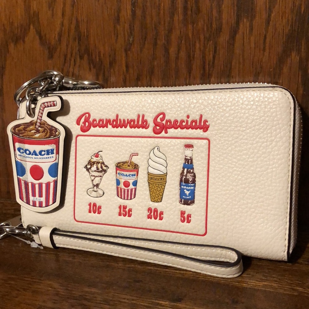 NWT-Coach-SET-Boardwalk Print-Lg Zip Wallet & Milkshake Keychain/Bag Charm-$436 - Picture 3 of 16